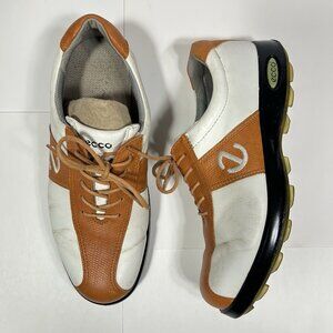 ECCO Women Orange White Leather Spikeless Carbon Sole Golf Shoes Sz 37 US 6.5